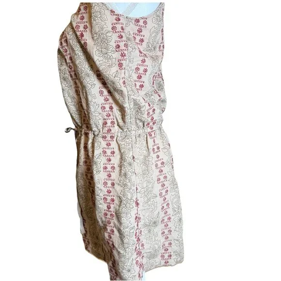 Lucky Brand Embroidered Linen Mini Dress Earthy Boho Floral Cottage Small - Picture 5 of 7